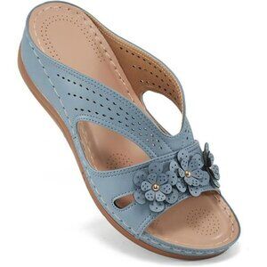 Ecetana Wedge Sandals for Women Slip On Platform Slides Memory Foam Comfort